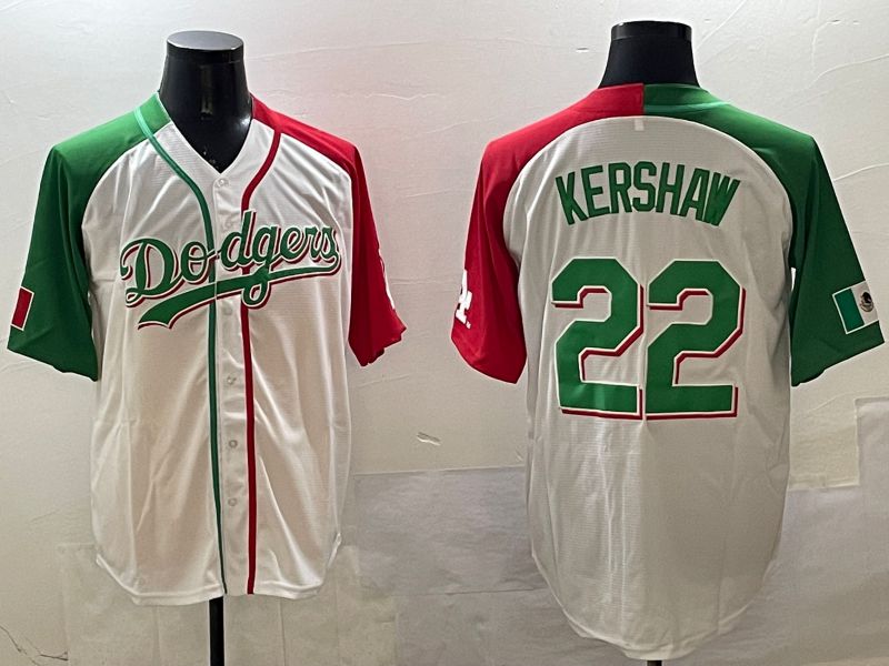 Men Los Angeles Dodgers #22 Kershaw White Green Game 2025 Nike MLB Jersey style 1